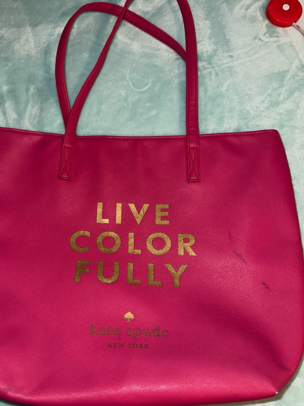 kate spade Hot Pink Tote with Gold Foil 'LIVE COLOR FULLY't